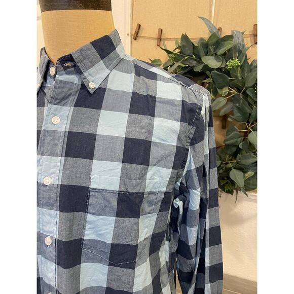 J Crew Mercantile Slim Blue Check Button Down Shirt L - Picture 3 of 9
